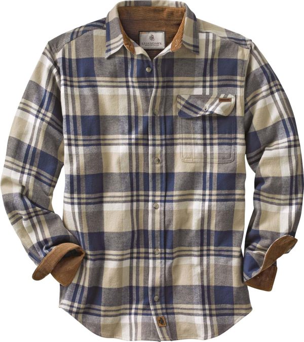 Men's Buck Camp Flannel, Long Sleeve Plaid Button Down Casual Shirt, Corduroy Cuffs