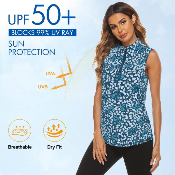 Women's Sleeveless Golf Tennis Polo Shirts Zip Up Dry Fit Workout Tank Tops Athletic Shirt