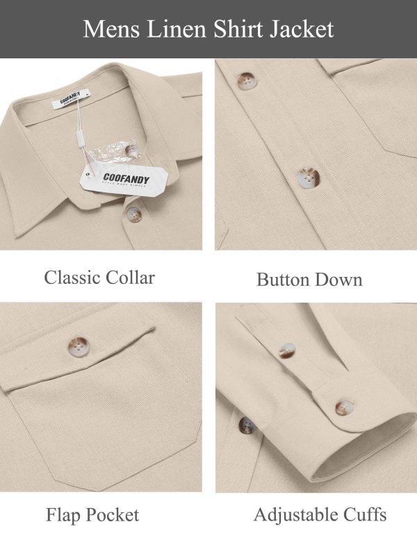 Men's Casual Shirt Jacket Linen Button Down Shirt Long Sleeve Lightweight Shacket with Pockets