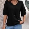 Womens Blouses Ruffle Short Sleeve T Shirts V Neck Double Tiered Bell Sleeve Top Spring Summer Fashion Clothes Cute Tunic