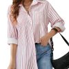 Women Oversized Button Down Shirts Office Drop Shoulder Blouse Long Sleeve Boyfriend Dress Shirt with Pockets