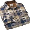Men's Buck Camp Flannel, Long Sleeve Plaid Button Down Casual Shirt, Corduroy Cuffs