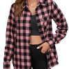 Plaid Shirts for Women Casual Button Down Flannel Shirt Plus Size Roll Up Long Sleeve Checkered Blouse Tops