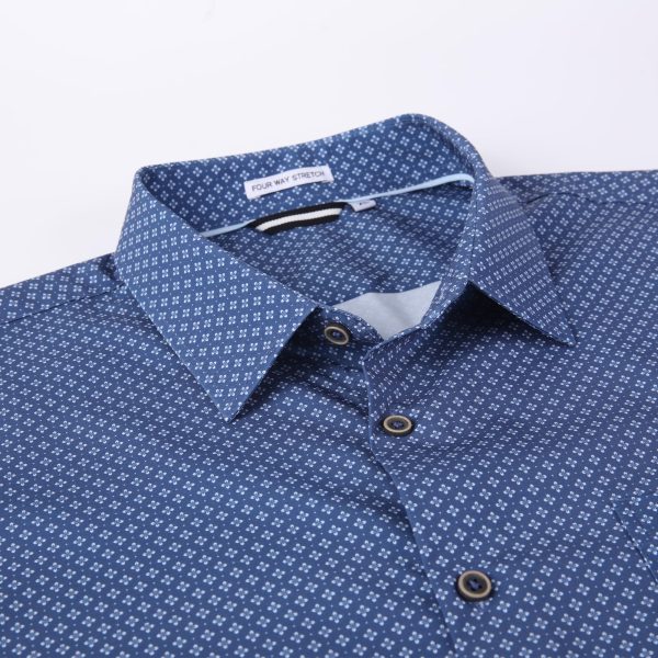 Mens Casual Button Down Dress Shirts Long Sleeve 4-Way Stretch Collared Printed Business Work Shirt