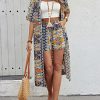 Women's 2 Piece Outfits Summer Half Sleeve Tropical Kimono Top and Shorts Set
