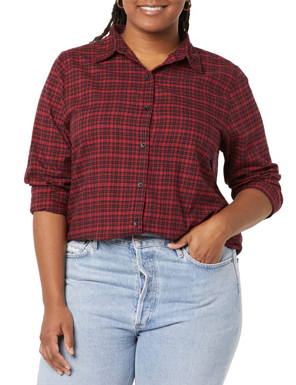 91LJYR4yYL.jpg Women's Classic-Fit Long-Sleeve Lightweight Plaid Flannel Shirt