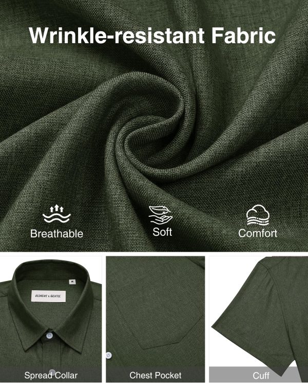 Mens Linen Shirts Short Sleeve Button Down Shirts Wrinkle Free Casual Vacation Beach Summer Tops