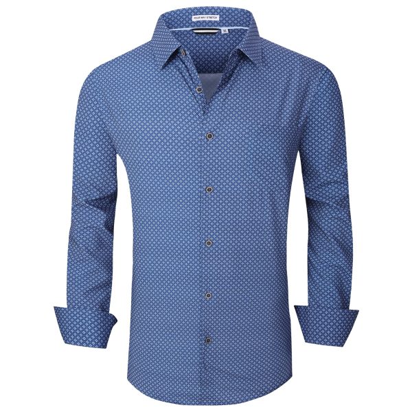 Mens Casual Button Down Dress Shirts Long Sleeve 4-Way Stretch Collared Printed Business Work Shirt