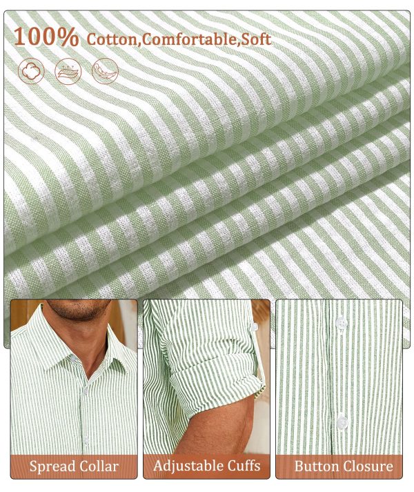91qUgQuFRL.jpg Mens Long Sleeve Button Down Shirt Striped Casual Cotton Business Summer Beach Wedding Dress Shirts