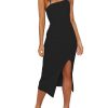 Women's Adjustable Spaghetti Straps Sleeveless High Waist Split Midi Bodycon Cocktail Party Dress