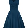 Women's Sleeveless Wrap V-Neck A-line Bridesmaid Cocktail Party Dress