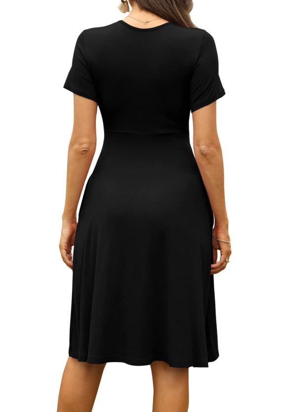 Women's Summer Short Sleeve Casual Dresses V-Neck Floral Party Dress with Pockets