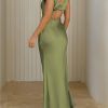 Womens Summer Satin V Neck Cap Sleeve Backless Maxi Dress Elegant Twist Cut Out Midi Dresses Wedding Guest