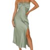 2024 Summer Satin Tube Tops Slit Wedding Guest Dress for Women Elegant Sexy Strapless Halter Neck Midi Dresses