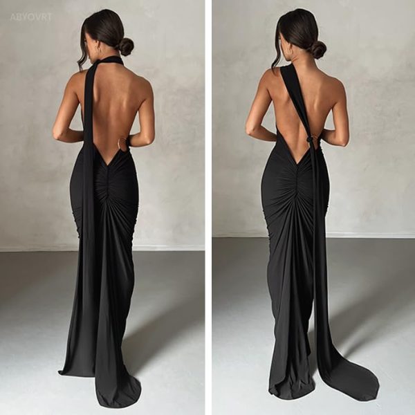 Women Sexy Backless Bodycon Sleeveless Open Back Maxi Dress for Going Out, Elegant Party Cocktail Long Dress