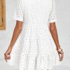 Womens Summer Lace Dresses Eyelet Casual Flowy Babydoll Swing Short Sleeve V Neck Tunic Dress