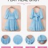 Womens Summer Dresses Square Neck Tie Back Lantern Sleeve Ruffle A-Line Casual Dress
