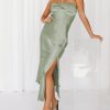 2024 Summer Satin Tube Tops Slit Wedding Guest Dress for Women Elegant Sexy Strapless Halter Neck Midi Dresses