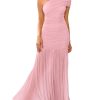 Women's Elegant Formal Long Dress One Shoulder Sleeveless Ruched Bodycon Evening Dress