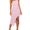 Women's Spaghetti Straps Split Slit Hem Sleeveless Bodycon Cocktail Party Midi Dress