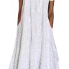 Women Summer Ruffle Hem Floral Lace Eyelet Dress Casual Notch Neck Midi Tunic Dress with Pocket