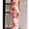 Satin Silk Backless Tube Tops Maxi Dress for Women Low Back Hollow Out Elegant Strapless Long Dresses Wedding Guest