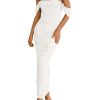 Womens 2025 Summer Off The Shoulder Dress Ruched Bodycon Sleeveless Split Cocktail Party Maxi Dresses