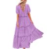 Summer Casual Bohemian Floral Dresses for Women Puff Short Sleeve Long Maxi Dress with Pockets ETX