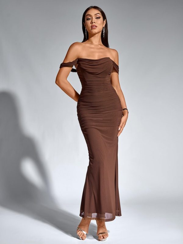 613avcYtIL.jpg Off The Shoulder Maxi Long Dress Corset Ruched Bodycon Formal Wedding Guest Dresses for Women