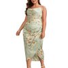 Women's Plus Size Satin Spaghetti Strap Cowl Neck Wrap Party Cami Dress