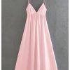 Women's Summer Dress Backless V Neck Spaghetti Strap Loose Flowy Midi Cami Dresses