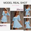 Womens Summer Dresses Square Neck Tie Back Lantern Sleeve Ruffle A-Line Casual Dress