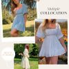 Womens Summer Dresses Square Neck Tie Back Lantern Sleeve Ruffle A-Line Casual Dress