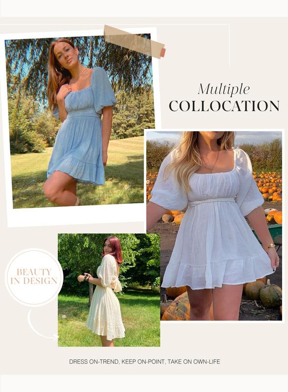 Womens Summer Dresses Square Neck Tie Back Lantern Sleeve Ruffle A-Line Casual Dress