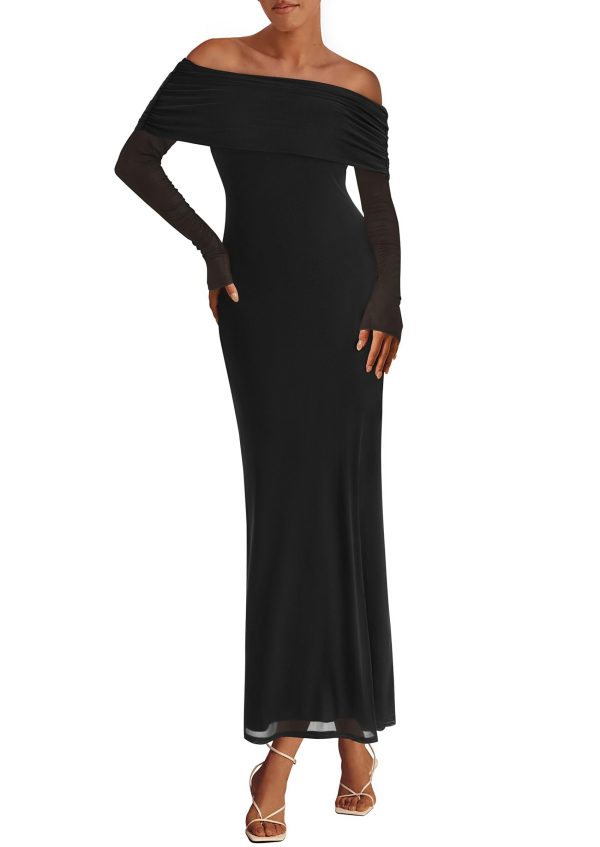 Off The Shoulder Dresses for Women 2025 Summer Mesh Long Sleeve Baby Shower Formal Wedding Guest Dress