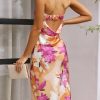 Satin Silk Backless Tube Tops Maxi Dress for Women Low Back Hollow Out Elegant Strapless Long Dresses Wedding Guest