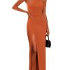 Women's 2025 Summer Formal Wedding Guest Dresses One Shoulder Spaghetti Strap High Slit Maxi Bodycon Dress