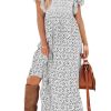 Women's 2025 Summer Casual Flutter Short Sleeve Boho Floral Maxi Dress Crew Neck Smocked Tiered Long Dresses
