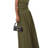 Women's 2025 Spring Strapless Maxi Dresses Patchwork Long Flowy Pockets Elegant Going Out Summer Tube Top Dress