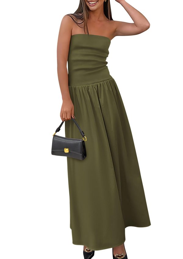 61TGvubKzVL.jpg Women's 2025 Spring Strapless Maxi Dresses Patchwork Long Flowy Pockets Elegant Going Out Summer Tube Top Dress