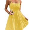 Women's Swiss Dots Sleeveless Ruched Bust Ruffle Hem Cami Short Dress