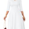 Casual Dresses for Women Semi Formal Fit and Flare 3/4 Sleeve A-line Church Work Dress with Pockets