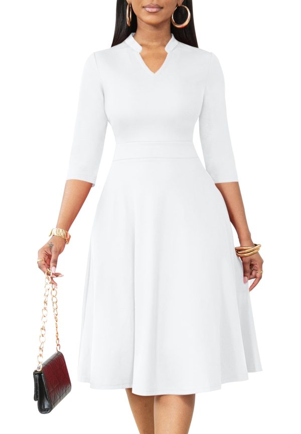Casual Dresses for Women Semi Formal Fit and Flare 3/4 Sleeve A-line Church Work Dress with Pockets