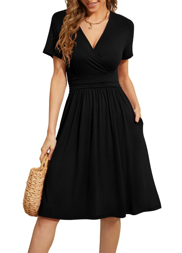 Women's Summer Short Sleeve Casual Dresses V-Neck Floral Party Dress with Pockets