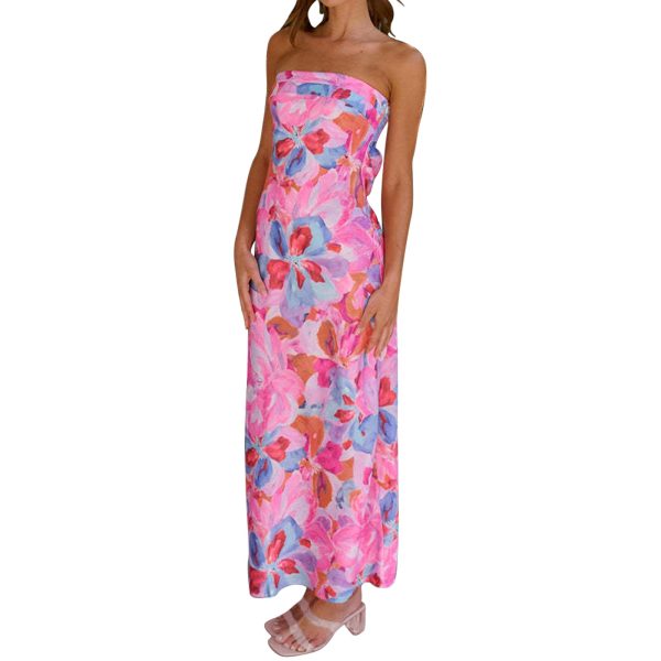 Women's Sexy Satin Tube Maxi Dress Elegant Silk Strapless Open Back Party Cocktail Wedding Guest Formal Long Dresses