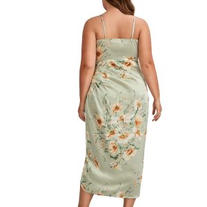 Women's Plus Size Satin Spaghetti Strap Cowl Neck Wrap Party Cami Dress