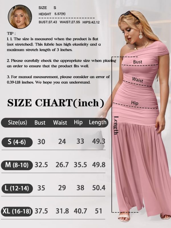 Women's Elegant Formal Long Dress One Shoulder Sleeveless Ruched Bodycon Evening Dress