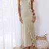 Satin High Neck Backless Sleeveless Midi Dresses for Women Elegant Mock Neck High Waist Cross Back Cocktail Dress