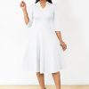 Casual Dresses for Women Semi Formal Fit and Flare 3/4 Sleeve A-line Church Work Dress with Pockets