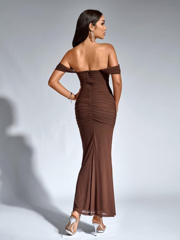 61oCCHx8lL.jpg Off The Shoulder Maxi Long Dress Corset Ruched Bodycon Formal Wedding Guest Dresses for Women
